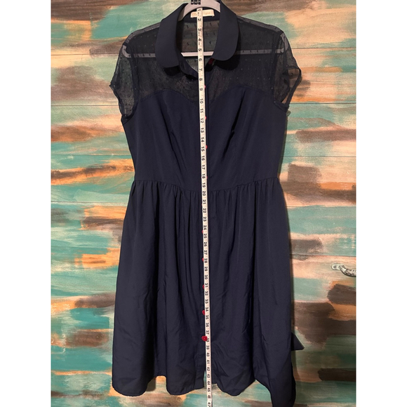Women's Belle Pogue Navy Blue Dress with Red Heart Buttons Size L - Picture 7 of 7
